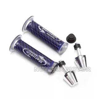 PAKET 2 IN 1-Hand Grip Motor Variasi Biru + Jalu Stang Full Cnc Silver