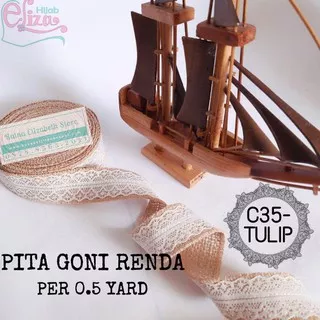 Pita Goni Renda Lebar 3.5 CM Per 0.5 Yard-Burlap Ribbon-Pita Tali Rami - C35-TULIP, 0.5 yard=45.5cm