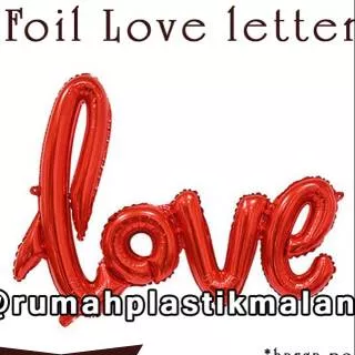 Balon foil huruf / tulisan love letter sambung latin heart / cinta / hati merah / red jumbo / besar