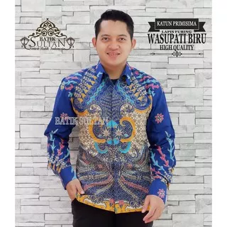 Batik Wasupati Biru Kemeja Batik Pria Lengan Panjang Bahan Katun by Batik Sultan