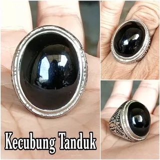 NATURAL KECUBUNG TANDUK CINCIN BATU AKIK HITAM PEKAT