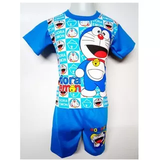Setelan Anak Kaos Doraemon Lengan Pendek Celana Pendek