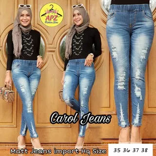Celana Carol Jeans / Celana Jeans Sobek / Celana Panjang Ripped Jeans Wanita Remaja Kekinian