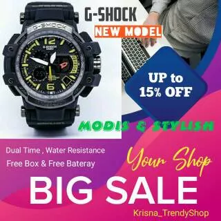 Jam Tangan G-SHOCK New Tali HITAM List Kuning Ring Besi Metal Stylish. ANTI AIR. Free Box& Baterai.