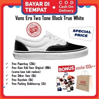 Vans Era Two Tone Black True White Original Sepatu Pria Wanita Casual Sneakers