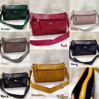 TAS SELEMPANG LACOSTE SLING 3 RUANG KULIT JERUK TOKO #2177-1