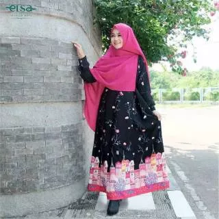 [GAMIS SYARI SET HIJAB] Gamis Syari Plus Hijab Premium Murah (Gamis Paris Black by Elsa)