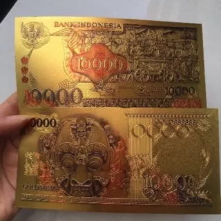 UANG KUNO/ SOUVENIR GOLD FOIL 10.000 BARONG/ 10RB BARONG TAHUN 1975 ( TANPA SERTIFICATE COA )