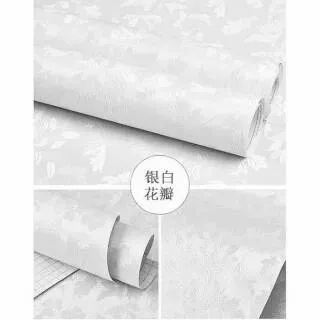 Wallpaper murah uk 45cmx10m kode 1095 polos putih motif daun peon