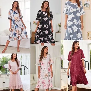 PIYAMA DASTER WANITA BAJU TIDUR WANITA DEWASA IMPORT SHEIN JUMBO MURAH RENDA BAJU DRESS RUMAHAN WANITA PIAMA DASTER BAJU LONGGAR SANTAI WANITA TERUSAN MOTIF BUNGA JUMBO TEBAL ADEM DASTER CANTIK TERBARU 2021 KEKINIAN KOREA KOREAN STYLE 3/4 LENGAN 3 4