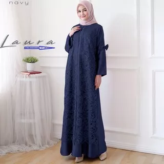 Dress Wanita Elegan Lengan Flare Model Kerah Tegak Bahan Sifon Motif Print Polkadot