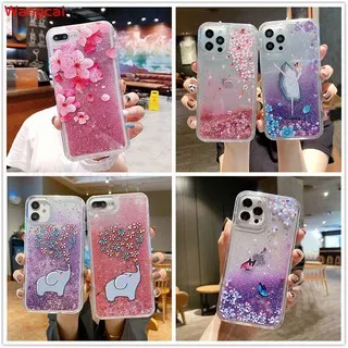 OPPO Reno 5 Pro A79 F5 A57 A39 F3 F1 Plus Phone Case Glitter Bling Liquid Quicksand Patterned Cherry blossoms Peach blossom Flower Butterfly   Elephant Cute Cartoon Clear Transparent Soft TPU Casing Case Cover