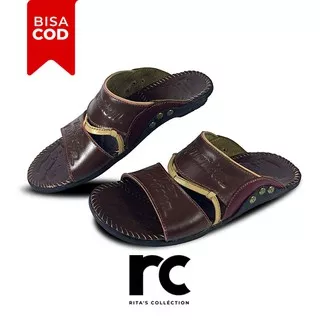 SANDAL PRIA KULIT ASLI MURAH TERBAIK HARLEY DAVIDSON MODEL SLOP 2BAN TALI COKLAT2 rita.collection