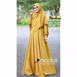 Baju Gamis Dress Wanita Muslim Busui Kondangan Seragaman Plus Free Hijab Khimar MERLINA Warna Polos KUNING KUBUS MUSTARD KUNYIT