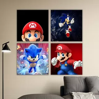 Hiasan Dinding Anime Super Sonic Mario Bros. / Wall Art Decor Home Decoration DIsplay Painting / Dekorasi Kamar & Ruang Tamu / Poster Kayu, Lukisan, Pajangan Rumah