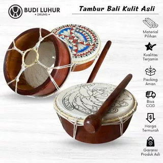 Alat musik Pukul Tambur Bali Kulit Asli Diameter 20cm Mainan Anak Tradisional Bonus Stik