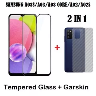 Tempered Glass 2 in1 Samsung Galaxy A02 / A02S / A03S / A03 / A03 CORE Anti Gores Kaca Full Cover + Skin Carbon
