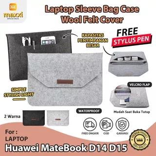 Huawei MateBook D14 D15 2021 Laptop Bag Soft Cover Sleeve Casing Case Kanvas Pouch Velcro Perekat Model Envelope Canvas Kesing Sarung