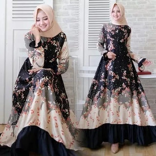 gamis lebaran baju gamis wanita dress lebaran R5H6 Maxi Muslim Naswa Maxmara Busui Real Pic - Hitam