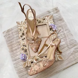 Rose Gold Sandal Sepatu Pesta Wanita Tali Sepatu Kitten Heels 8cm AVEDA EF6189