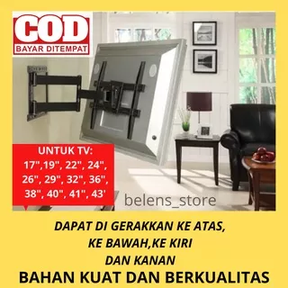 Bracket Tempat Gantung Tv Tivi Di Dinding Tembok Lcd Led SmartTv Android Tv Layar 17 20  22 24 26 28 32 36 40 41 42 43 Inch Inchi Merk Samsung LG Sharp Toshiba Tcl Xiomi Changhong