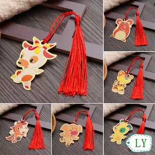 LY New Year Metal Bookmark Ox Cattle Book Clip Tassel Book Mark Office School Supplies Cartoon Stationery Kids Gifts Student Chinese Style Zodiac Bookmarks