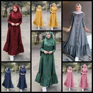 Peny Maxi - Bisa Cod Dress Baju Gamis Long Dress Maxy Maxi Syari Renda Bawah Busui Full Kancing Warna Polos Hijau Botol Merah Maroon Abu Abu Kuning Mustard Dusty Pink Muda / Gamis Baju Maxi Maxy Dress Busui Wanita Arab Renda Bawah Warna Polos Hijau Botol