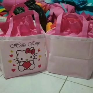 Tas Ulang Tahun Anak Kartun HELLO KITTY PUTIH| Tas Serut Box Nasi Ukuran 20x20cm