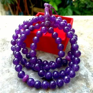 Kalung Tasbih Batu Asli Kecubung Asihan Amethyst / Ametis ( 99 butir )