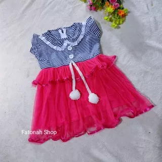 Dress anak 1 2 tahun baju tutu anak gaun anak murah merah kuning gandul pom (dress gandul pom-pom )