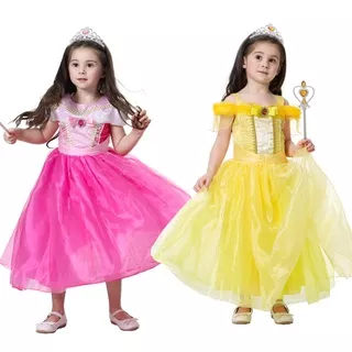 Kostum Princess Belle Beauty Gaun Kuning Q98 Putri Aurora Dress Pink Ultah Baju Pesta Ulang tahun Anak Q99