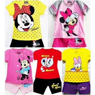 Setelan kaos anak Perempuan umur 1-10 tahun Minnie Daisy Polka Pink