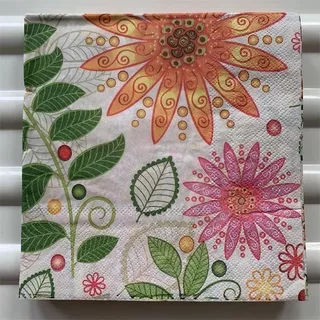 Decoupage napkins / Tisu decoupage 33x33cm motif bunga orange pink merah
