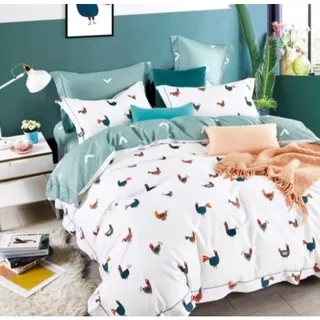 Sleep Buddy set Sprei Chicken White Blue Cotton Queen size