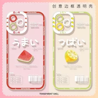 HL| Casing HP iPhone 13 12 11 6 6s 7 8 Plus X Xr Xs Max 11 12 Pro Max SE 2020 Soft Clear Yellow Red summer small fresh fruit Camera Hole Extension Handphone Case