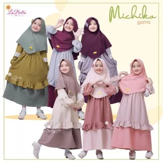 Gamis set anak Michiko ORIGINAL  by Labella / pakain muslim anak 3-11 tahun