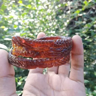 Gelang akar bahar merah ukir Naga Samping - Aksesoris Gelang akar bahar merah naga samping asli COD