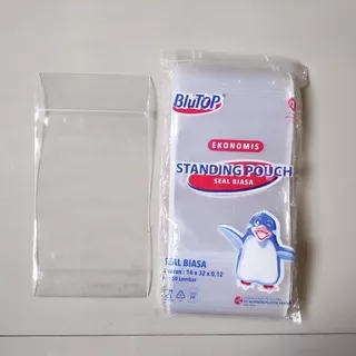 plastik pp standing pouch  single seal 16 x 32 blutop @50 pcs standing pouch 16x32 -standing pouch 16 x 32