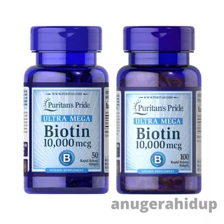 Puritan Pride Biotin 10000mcg Isi 50 / 100 Softgels Kesehatan Rambut ORIGINAL