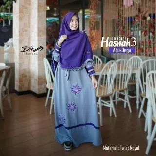 Hasnah 3 Bordir Original Diva Busana Gamis + Khimar Longdress Maxi Material Twist Royal Premium