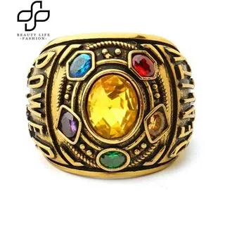 ????Cool Men Infinity War Thanos Band Colorful Power Mind Soul Letters Cute Ring