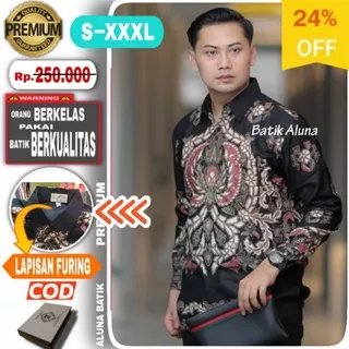 Baju Kemeja Atasan Batik Premium Furing Pria Lengan Panjang Slimfit Modern Keren Aluna PJ 007