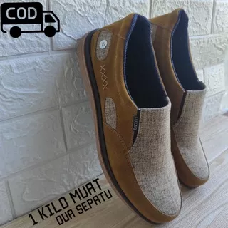 Sepatu Pria Kulit Suede Slip On Kasual Sintetis Premium Sol Karet Original Import