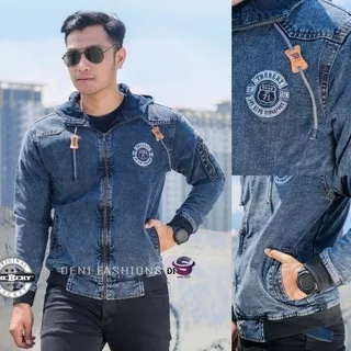 Jaket Jeans Hoodie Pria / Jaket Pria Hoodie 71 The Berry / Jaket Denim Pria Terbaru / Jaket Sandwoash Hoodie