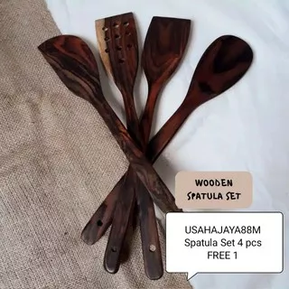 1 set dapat 4 item  bonus 1/ set alat masak kayu sutil sodet solet kayu spatula kayu sonokeling sono