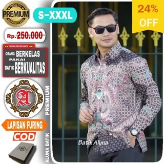 Baju Kemeja Atasan Batik Premium Furing Pria Lengan Panjang Slimfit Modern Keren Aluna PJ 015