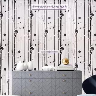 Wallpaper Dinding Putih Polkadot Burung Hitam Walpaper Stiker Kamar Tidur Ruang Tamu Dapur Rumah