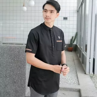 Baju Koko Muslim Pria Kurta Pakistan Lengan Pendek BLACK