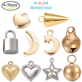 Benecreat 4pcs ~ 50pcs 304 Stainless Steel Charms Puffy Heart Stainless Steel Color / Golden 9.5x8x0.7mm Hole: 0.7mm