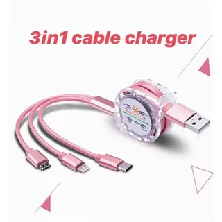 ??NEW?? Kabel Charger Roll / Micro USB 3 In 1 Tipe C Fast Charging 2A untuk Android